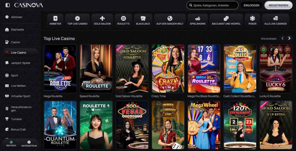 Casinova Casino Live Dealer Spiele